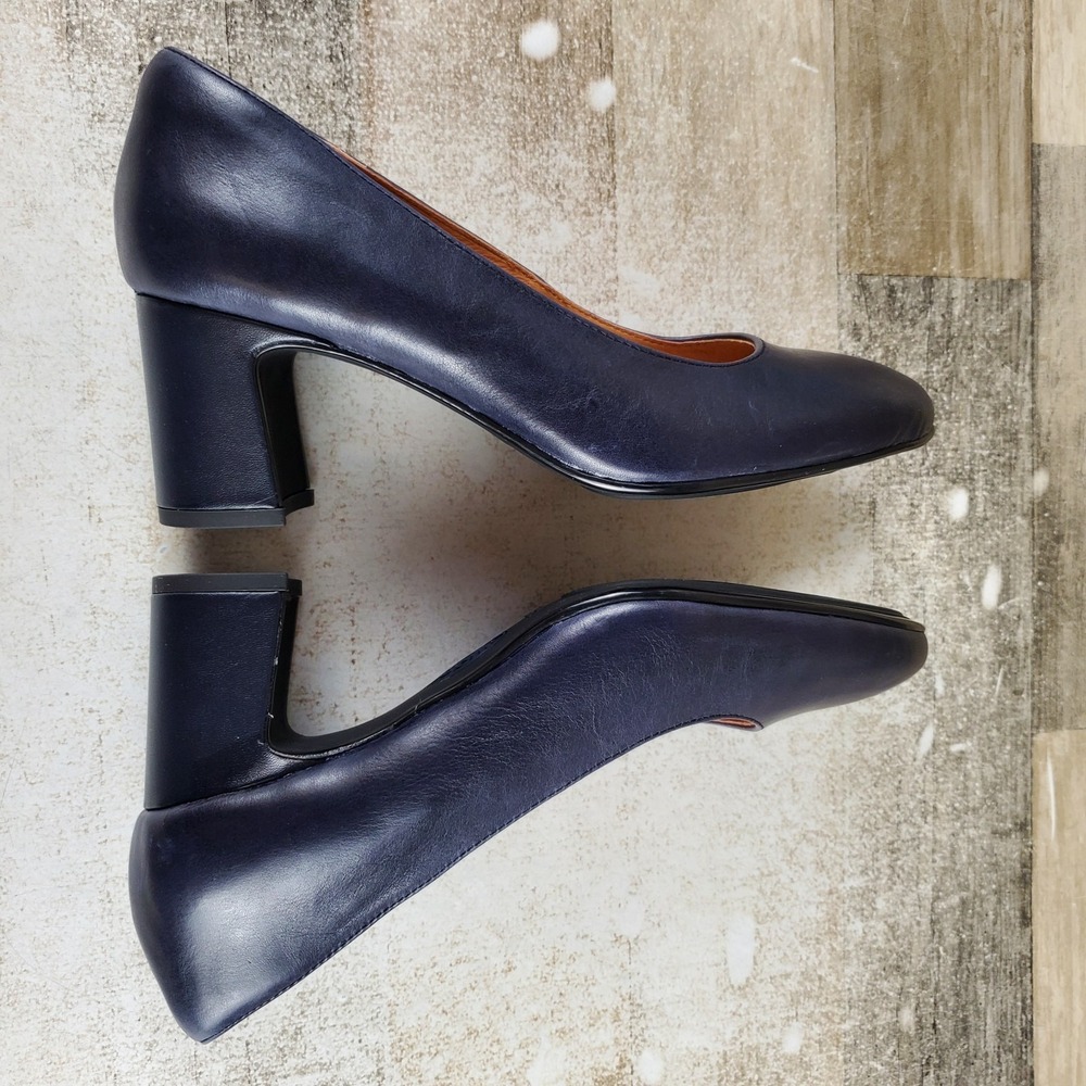 Sofft Annamarie Womens Pumps Sz 7.5 M Sky Navy Leather Round Toe Block Heel - Picture 7 of 10